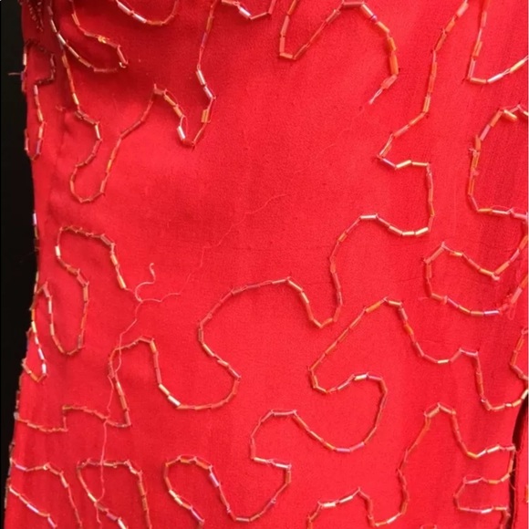 Beaded Sequined Vtg Red Silk Cocktail Dress Sz Sm - Picture 9 of 11